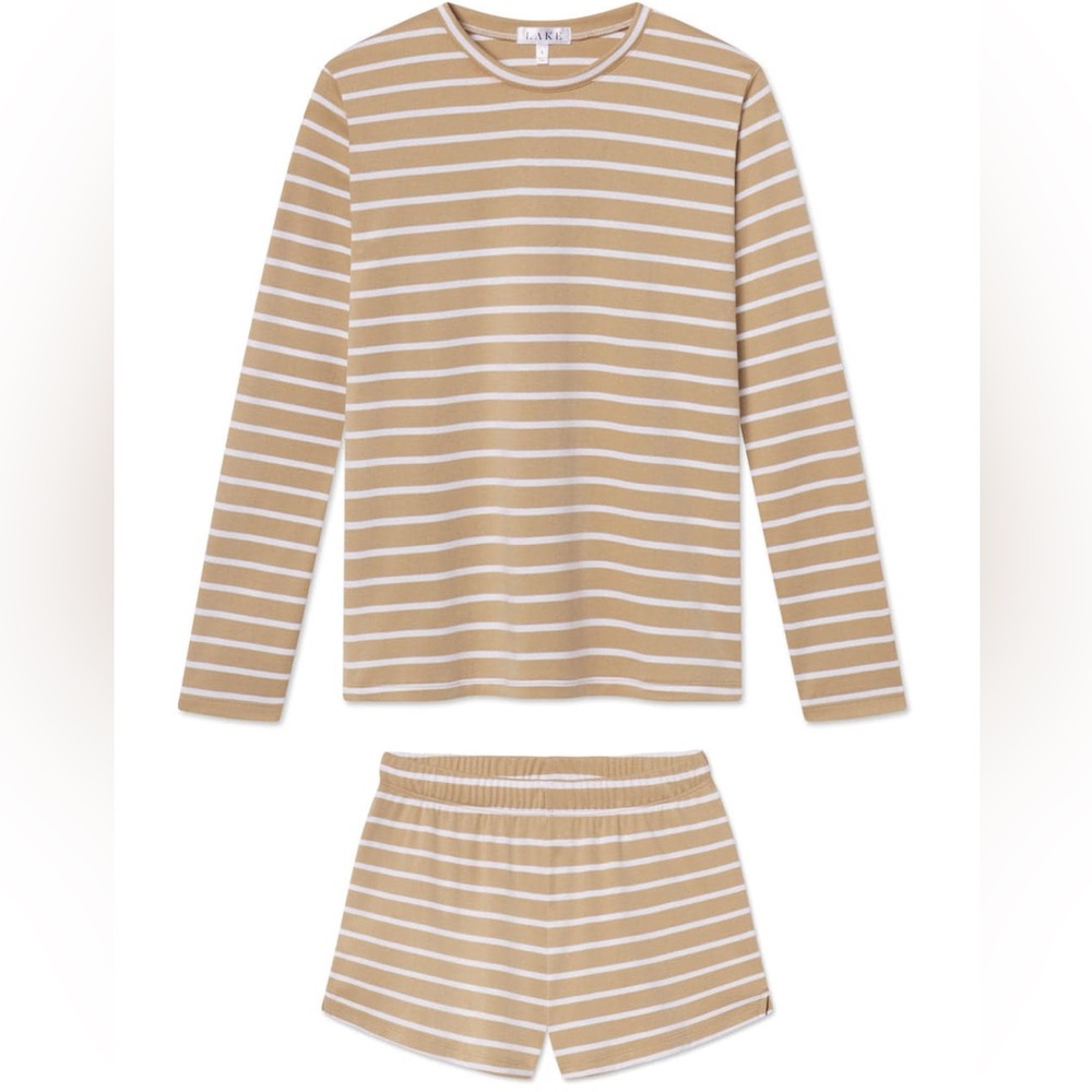 LAKE Pima Long-Short Pajama Set Sandstone Triple Stripe - Women’s Small